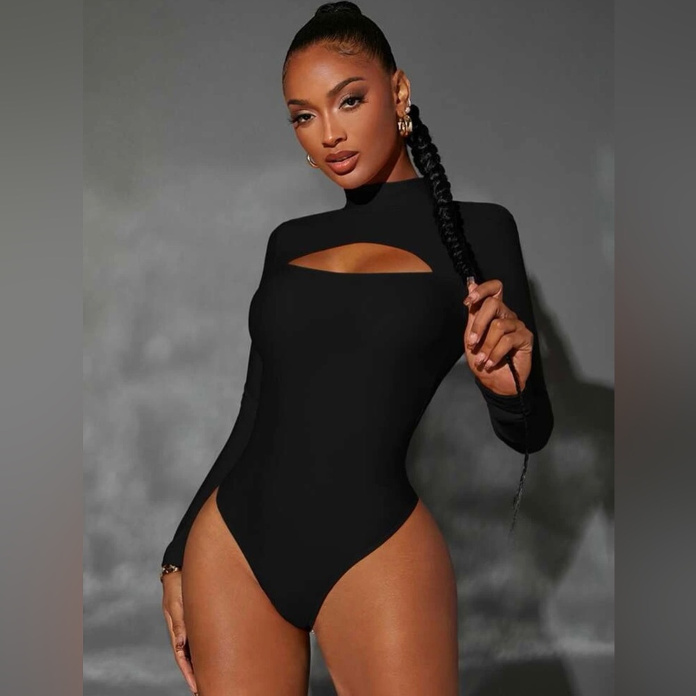 SHEIN Mock Neck Cut-Out Bodysuit
